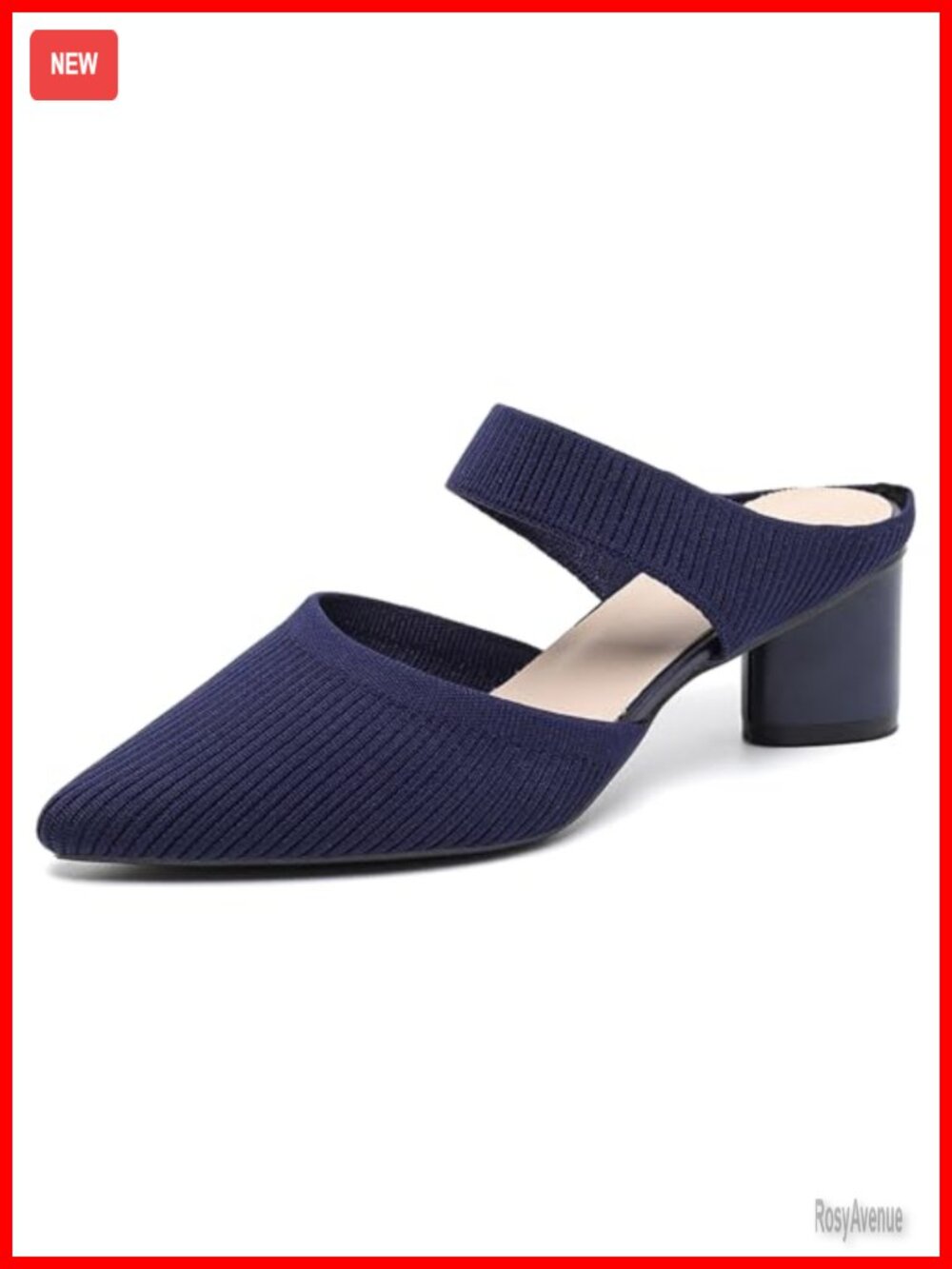 Knitted Pointed Toe Chunky Block Heel Mules Slip On Office Dress Pumps